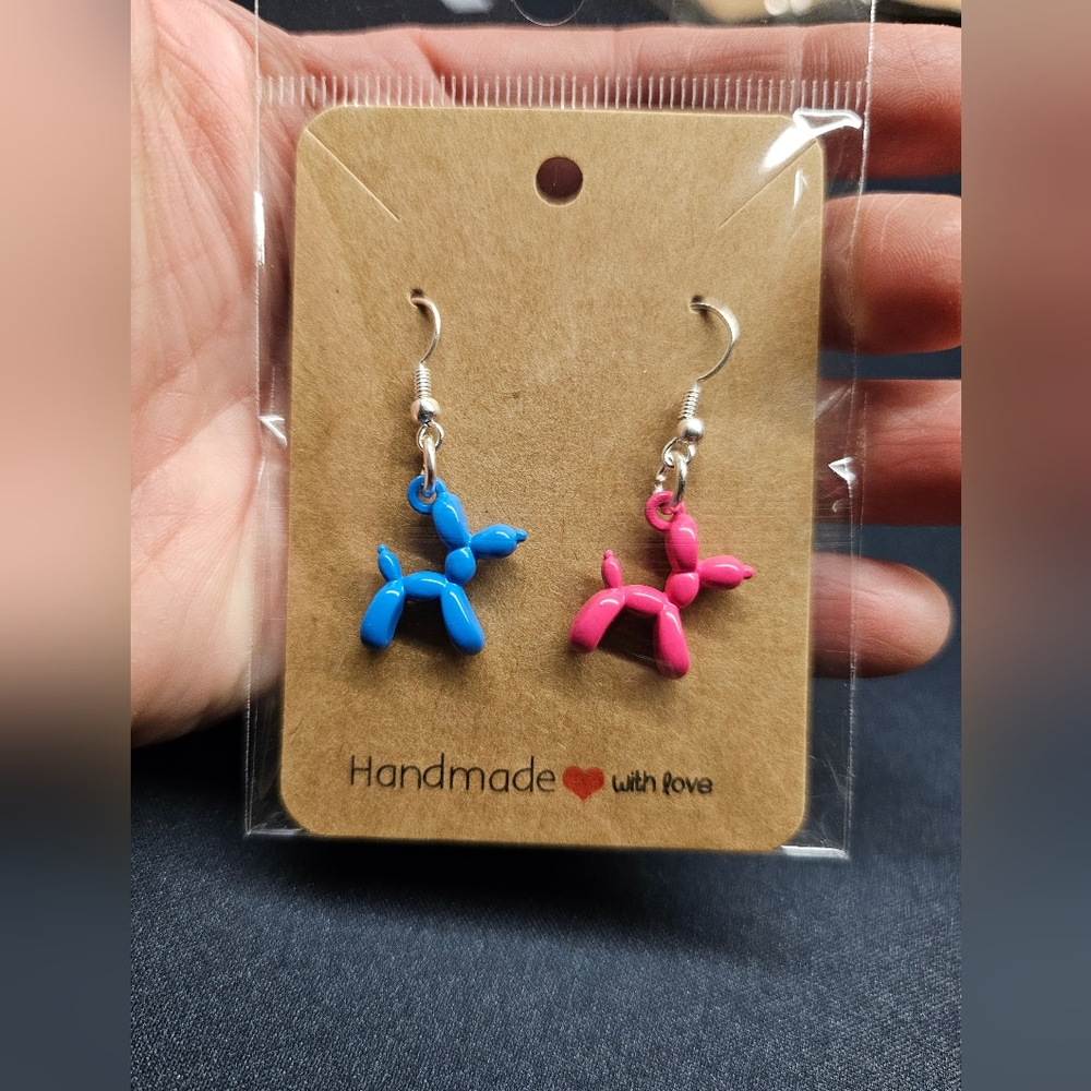 Balloon Pink & Blue Dogs Earring Hypoallergenic Earring Hooks New